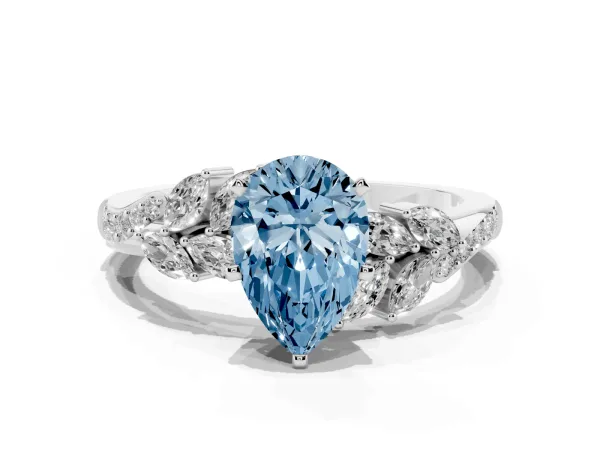 Fancy Blue Pear Cut Solitaire Marquise Twist Band with Six-Prong Setting Platinum