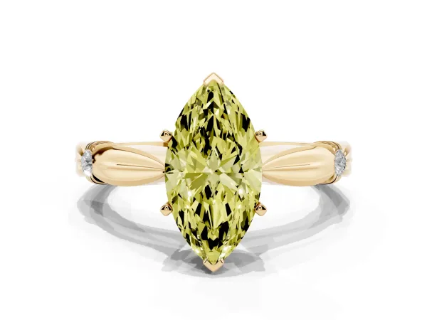 Fancy Yellow Marquise Cut Solitaire Diamond Twisted Band with Four-Prong Setting Yellow gold