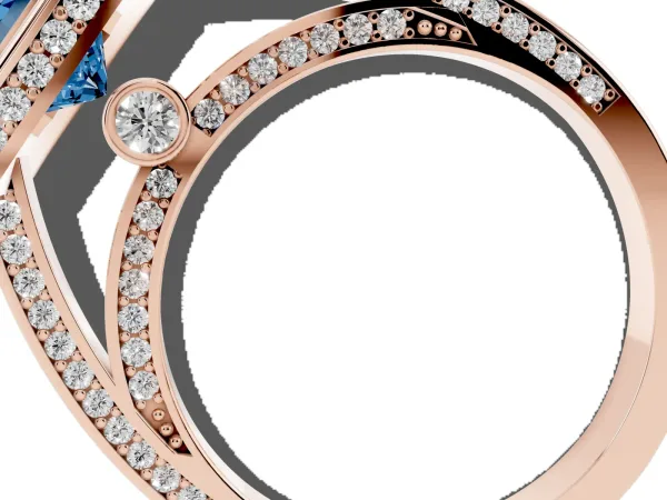 Fancy Blue Radiant Cut Cut Halo Pave Split Shank Prong Setting Ring Rose gold