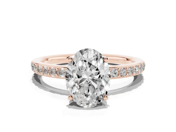 Oval Cut Cut Diamond Pavé Band Ring with Four-Prong Setting Rose gold