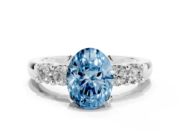 Fancy Blue Oval Cut Brilliant Cut Diamond Five-Stone Prong Set Engagement Ring with Channel Band Platinum