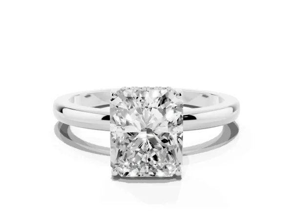 Radiant Cut Solitaire Diamond Ring with Prong Setting and Plain Band White gold