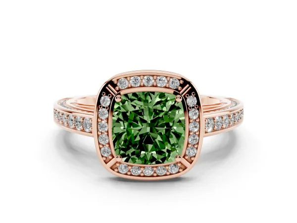 Fancy Green Cushion Cut Cut Halo Pave Split Shank Prong Setting Ring Rose gold