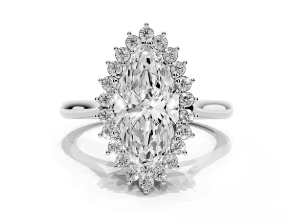 Marquise Cut Cut Diamond Halo Ring with Solitaire Band and Prong Setting Platinum