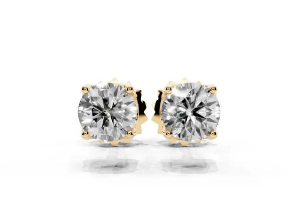 Round Solitaire Diamond Stud Earrings with Four-Prong Basket Setting Yellow gold
