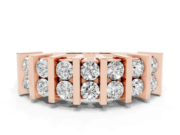 Channel Set Round Diamond Step Band with Bar Prong Setting Rose gold