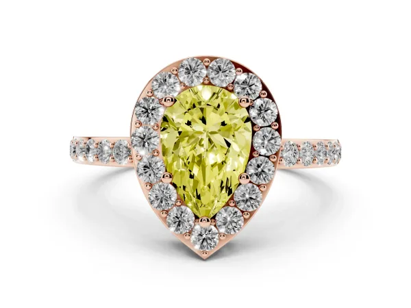 Fancy Yellow Pear Cut Halo Diamond Pavé Band Ring with Prong Setting Rose gold