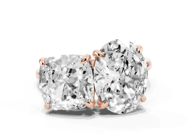 Oval and Cushion Toi Moi Ring with Prong Setting and Plain Band Rose gold