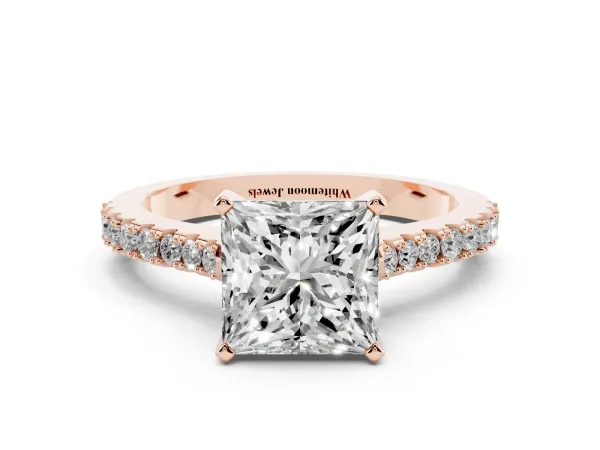 Princess Cut Cut Solitaire Diamond Engagement Ring with Pave Band and Four-Prong Setting Rose gold