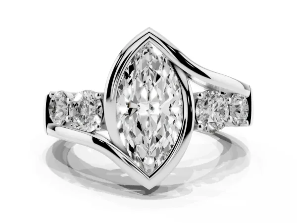Bezel Set Marquise Cut Diamond Bypass Ring with Round Accents Platinum