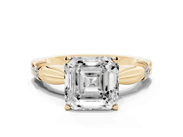 Asscher Cut Solitaire Diamond Twisted Band with Four-Prong Setting Yellow gold