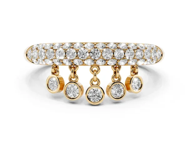 Round Diamond Dangle Promise Ring with Round Diamond Pavé Yellow gold