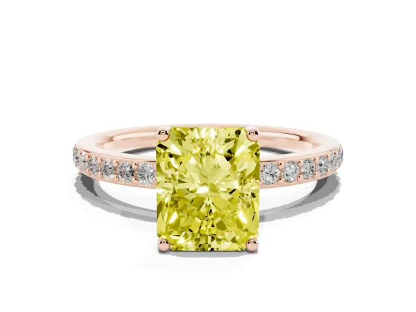 Fancy Yellow Radiant Cut Cut Diamond Pavé Band Ring with Four-Prong Setting Rose gold
