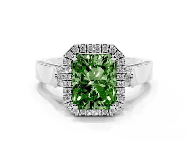 Fancy Green Radiant Cut Halo Pave Split Shank Prong Setting Ring White gold
