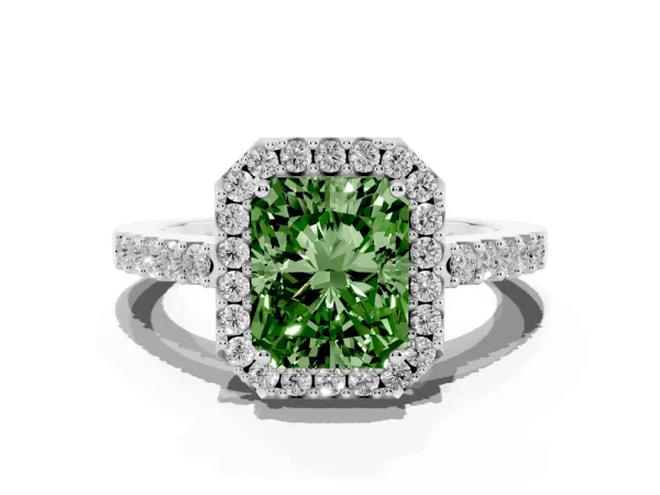 Fancy Green Radiant Cut Halo Diamond Pavé Solitaire Ring White gold