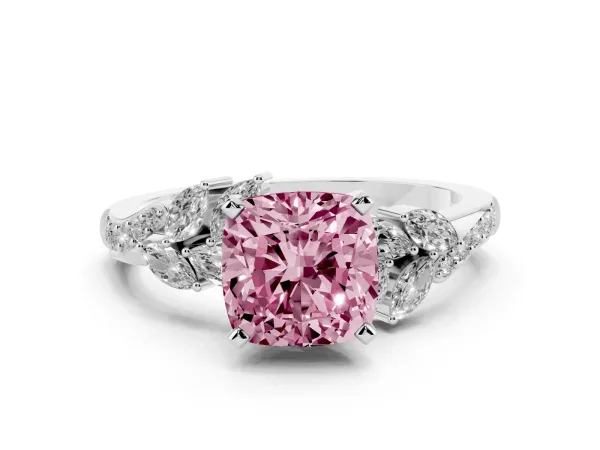 Fancy Pink Cushion Cut Solitaire Marquise Twist Band with Six-Prong Setting White gold