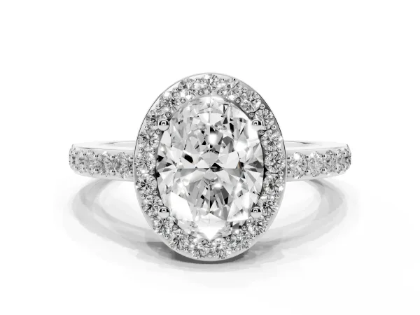 Oval Cut Halo Diamond Pavé Band Ring with Prong Setting White gold