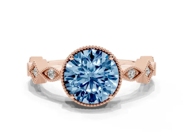 Fancy Blue Round Cut Milgrain Marquise Diamond Twist Band Ring Rose gold