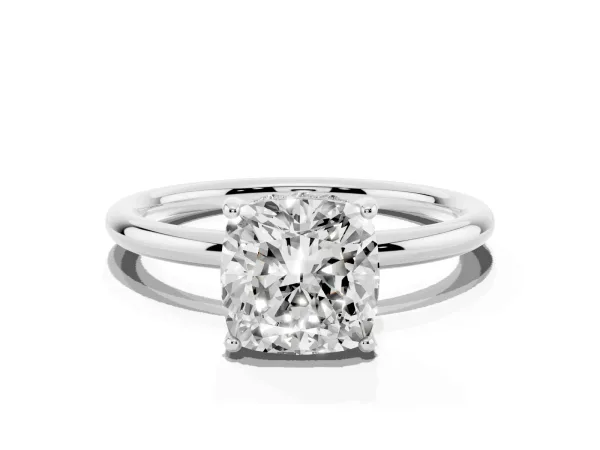 Cushion Cut Solitaire Diamond Ring with a Classic Band and Four-Prong Setting White gold