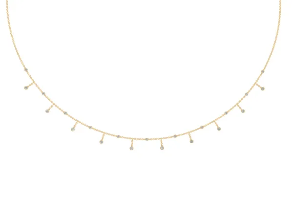 Round Bezel Set Diamond Station Necklace with Cable Chain Yellow gold