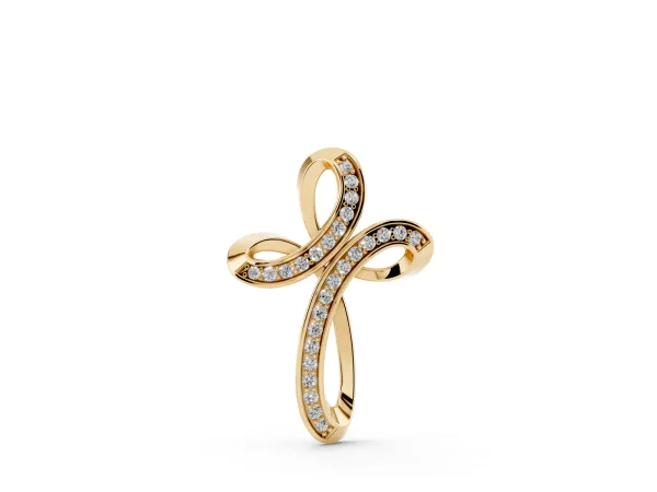 Pavé Round Diamond Prong Cross Pendant Yellow gold