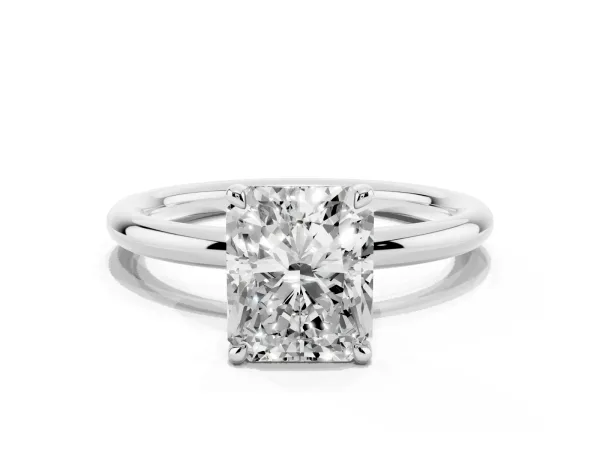 Radiant Cut Diamond Solitaire Ring with Thin Band and Four-Prong Setting Platinum