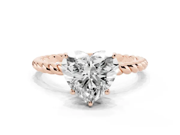 Heart Cut Solitaire Twisted Band 4-Prong Ring Rose gold