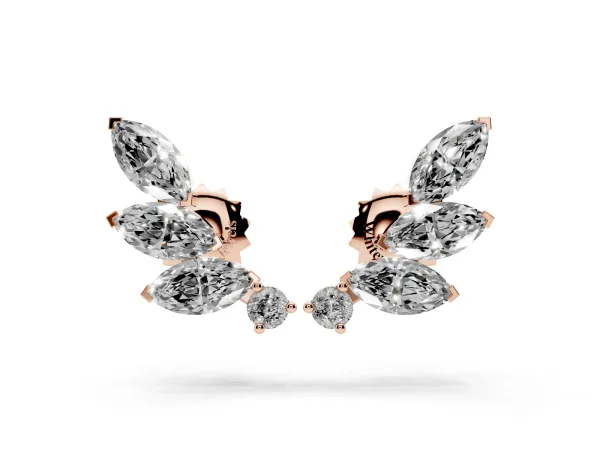 Marquise and Round Diamond Ivy Climber Earrings Rose gold