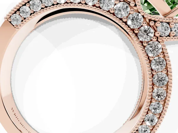 Fancy Green Oval Cut Halo Pave Diamond Engagement Ring with Milgrain Detailing Rose gold