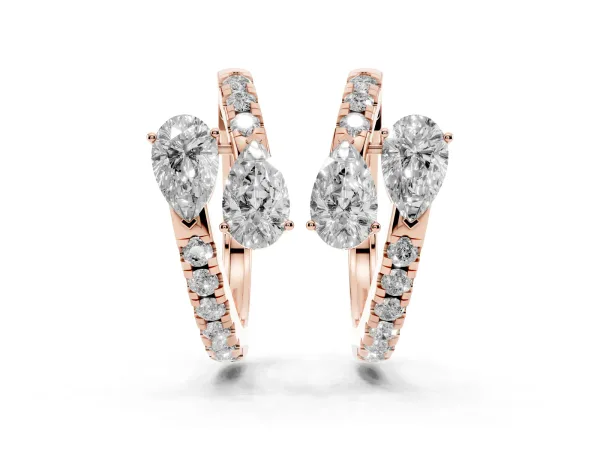 Pear Cut Diamond Bypass Huggie Hoop Earrings Rose gold