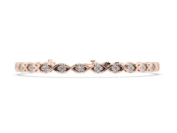 Round Diamond Prong Set Tennis Bracelet with X-Link Band Rose gold