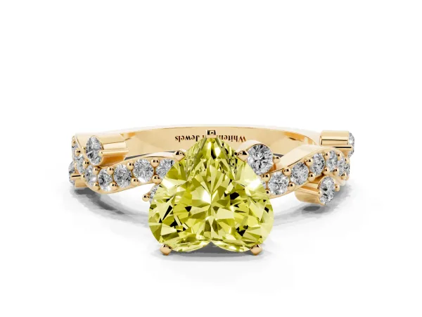 Fancy Yellow Heart Cut Cut Solitaire Diamond Twisted Band with Pave Setting Yellow gold