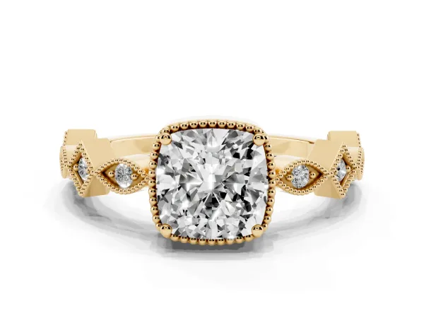Cushion Cut Milgrain Marquise Diamond Twist Band Ring Yellow gold