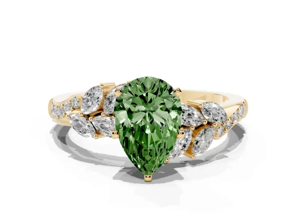 Fancy Green Pear Cut Solitaire Marquise Twist Band with Six-Prong Setting Yellow gold