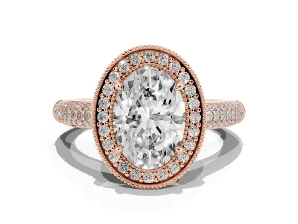 Oval Cut Cut Halo Diamond Pave Band with Four-Prong Setting Rose gold