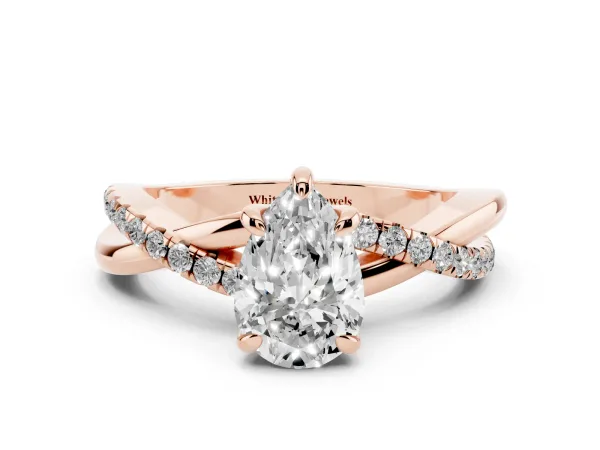 Pear Cut Cut Diamond Twist Band Solitaire with Prong Setting Rose gold