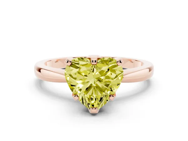 Fancy Yellow Heart Cut Solitaire Engagement Ring with Six-Prong Setting and Tapered Band Rose gold
