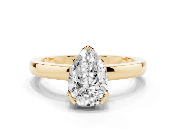 Pear Cut Cut Solitaire Ring with Four-Prong Setting and Classic Band Yellow gold