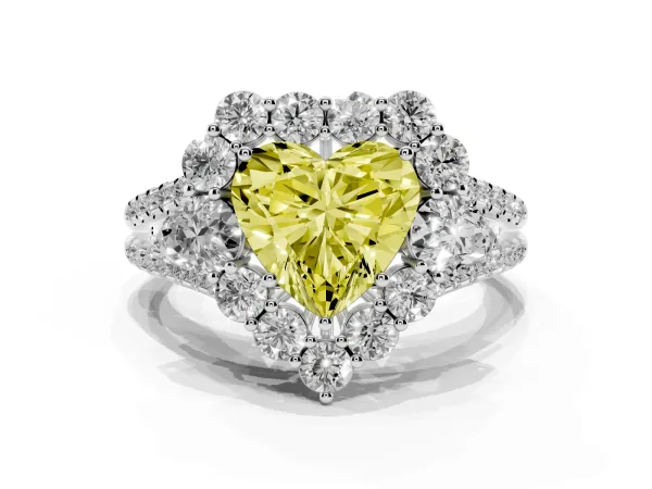 Fancy Yellow Heart Cut Halo Split Shank Diamond Engagement Ring with Prong Setting White gold