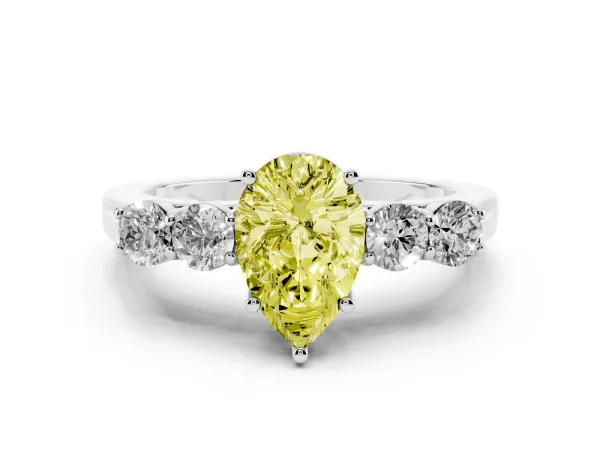 Fancy Yellow Pear Cut Cut Diamond Five-Stone Prong Set White Gold Ring Platinum