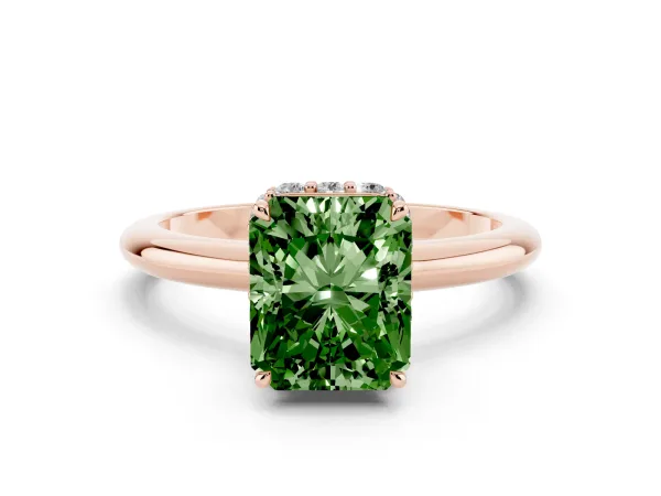 Fancy Green Radiant Cut Brilliant Solitaire Engagement Ring with Six-Prong Setting and Classic Band Rose gold