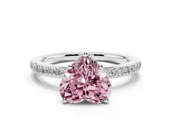 Fancy Pink Heart Cut Cut Diamond Pavé Band Ring with Four-Prong Setting White gold