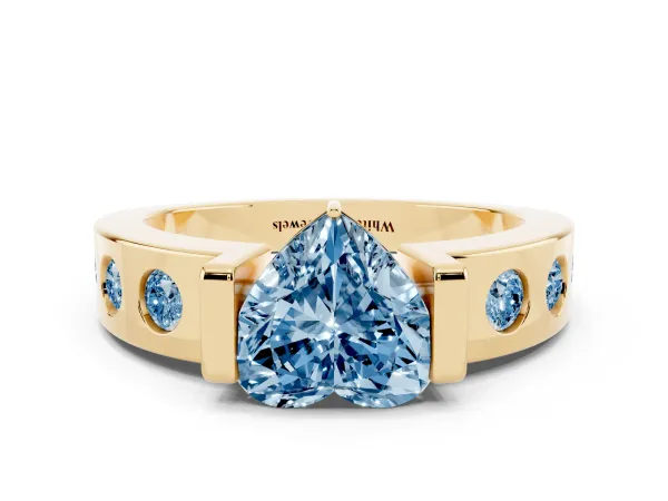 Fancy Blue Heart Cut Brilliant Channel-Set Diamond Ring with Bezel Prong Setting Yellow gold
