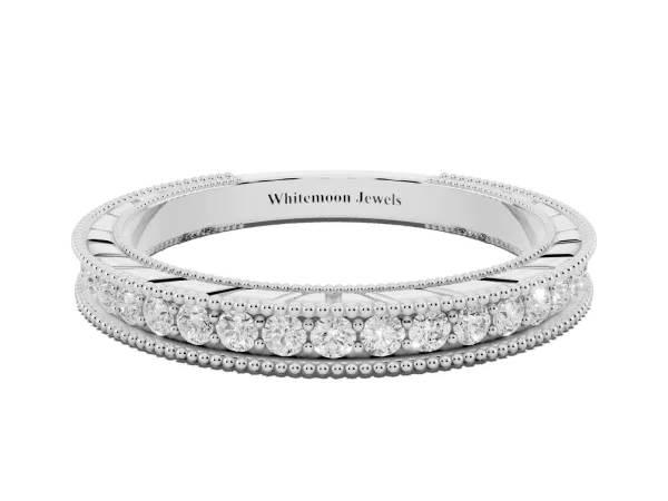 Round Cut Diamond Milgrain Eternity Band with Channel Setting White gold