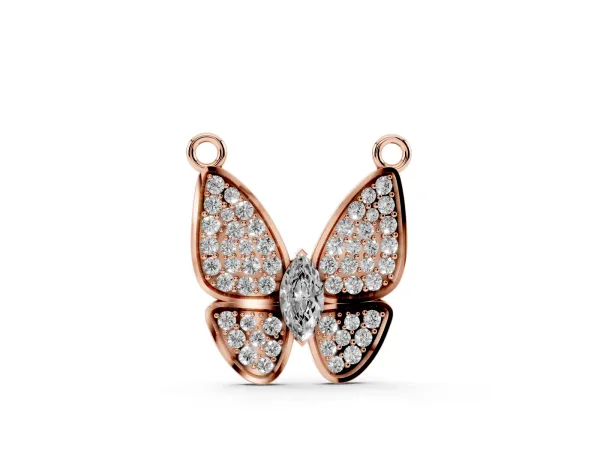 Pavé Oval Prong Butterfly Pendant Rose gold