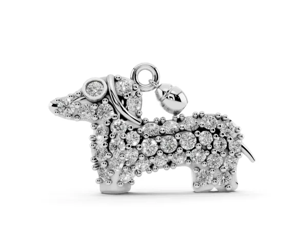 Pavé Round Diamond Prong-Set Dachshund Pendant White gold