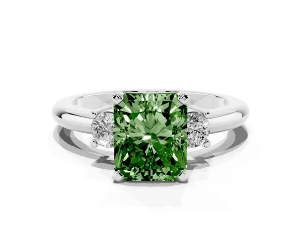 Fancy Green Three-Stone Radiant Cut Cut Diamond Solitaire with Prong Setting and Classic Band White gold