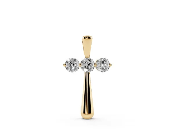 Round Brilliant Three-Stone Prong Set Pendant Yellow gold