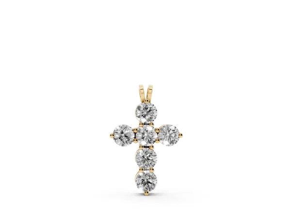 Round Diamond Prong Set Cross Pendant Yellow gold