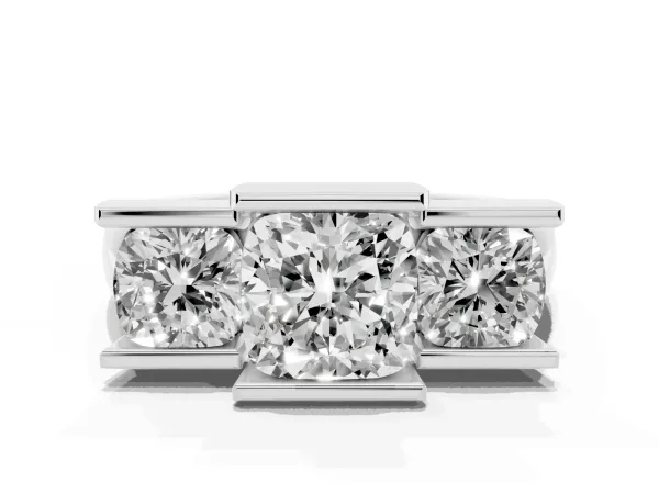 Three Stone Cushion Cut Cut Channel Set Diamond Ring White gold